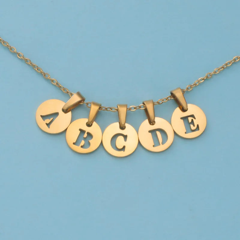 Stainless Steel Pendant Round Customized Charm Hollowed Out 26 English Letters Accessories Diy Jewelry Letters Charms