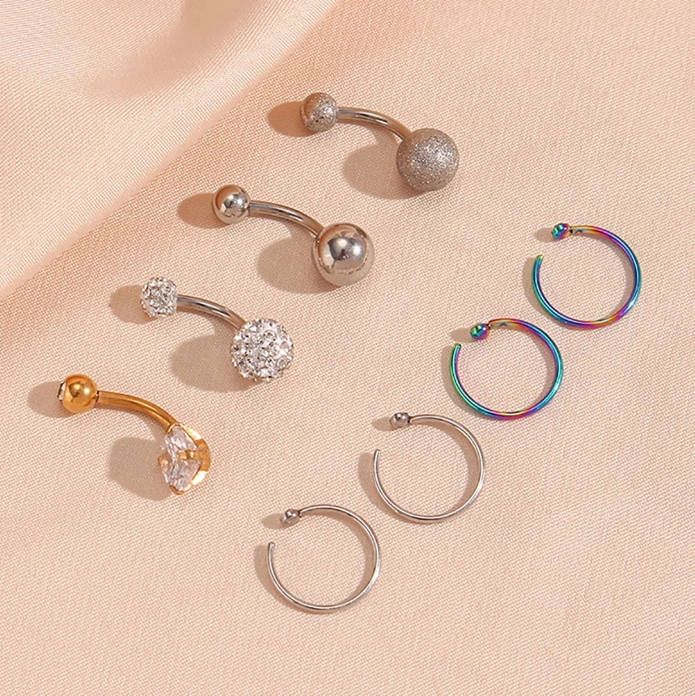 Piercing Body Jewelry Sexy Zircon Ball Navel Belly Button Ring 316L Stainless Steel Nose Ring for Women