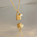 Delicate Stainless Steel Rolo Chain Women Jewelry Hypoallergenic 18K Gold Plated Lock Flower Pendant Necklace
