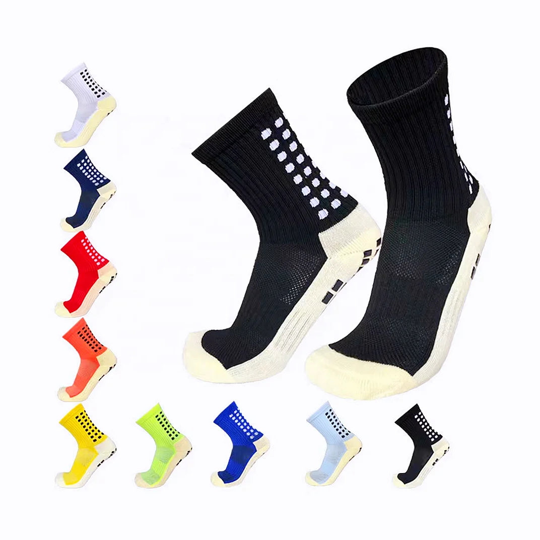 Hot Sale Sports Athletic Grip Socks Anti slip Custom Football Grip Socks Unisex Crew Red Soccer Socks