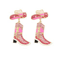 Fashion Hanging Stud Earrings Enamel Rhinestone Earrings Cowboy Hat Boots Earrings for Women