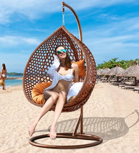 High Quality New Custom Modern Single Seat Wrought Iron Courtyard Swing Chair with Basket Hand Weaving for Home and Hotel