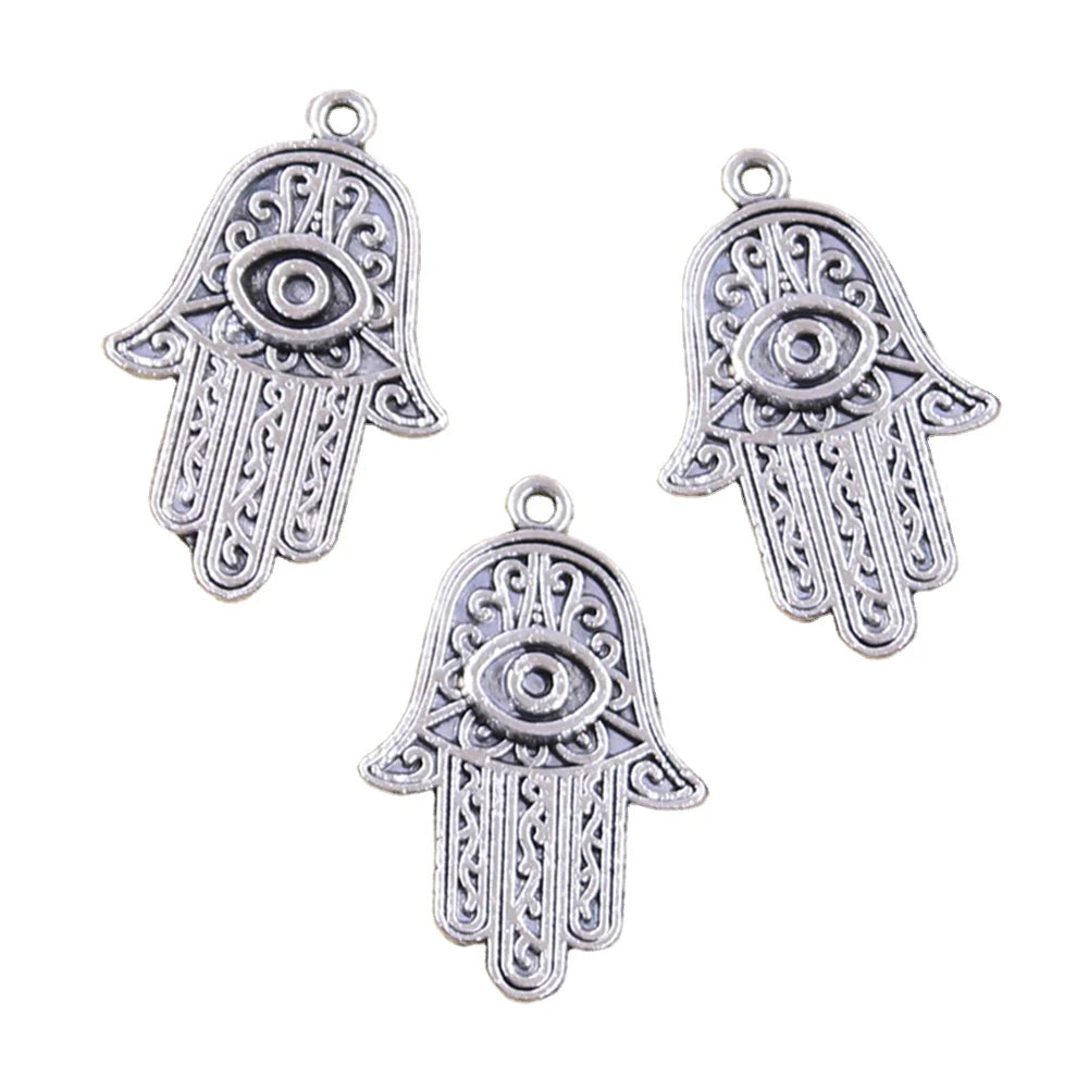 Death Eye Fatima Hand Hamsa Palm Charms Zinc Alloy Antique Silver Bronze Color Charms Pendant for Jewelry Accessories Making