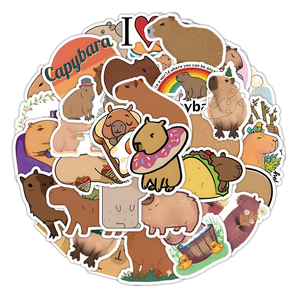 50 Cartoon Cute Animal Capybara Graffiti Stickers Waterproof Children's Reward Stickers for Mobile Phones