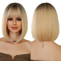 Short BOB Straight Wigs Light Yellow With Bangs Heat Resistant Synthetic Wigs for Women Natural Party Wigs