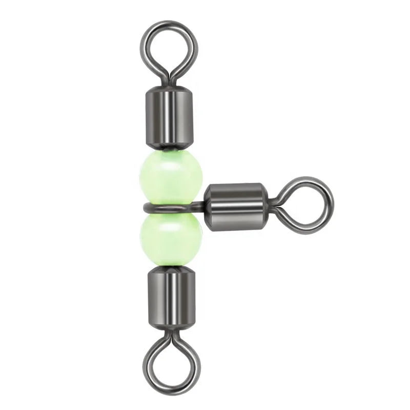 Wholesale T-shaped Fishing Tackle Cross-Line Rolling Swivel Pearl Bead Luminous Connector Attractive Fishhook Lure Comfortable