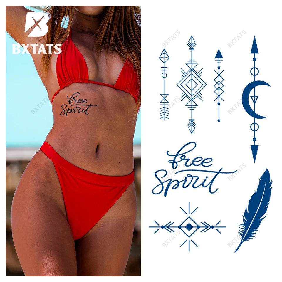 BXTAT Temporary Semi-Permanent Blue Genipa Juice Tattoos GZ199to204 Tribal Symbols Arrows Peony Horned Geisha Skull Face