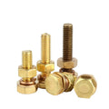 Plain Brass Copper Bronze Hex Bolt with Nut Factory Wholesale Brass DIN933 Hexagon Bolt with Washer Spring Washer Nut