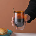 Heat Resistant Brown Borosilicate Glass Double Wall Vacuum Insulated Eco-Friendly Handmade BPA Free Coffee Mug for Giveaways