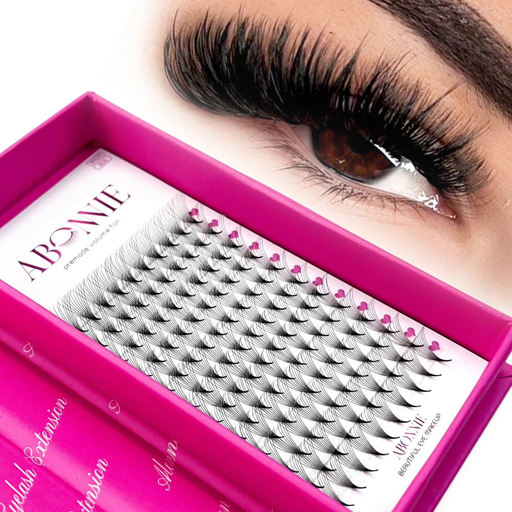 Abonnie Private Label Pre-Made Eyelash Trays Mink Premade Volume Fan 10D 12D Heat Bonded Korean Pbt Fibers Pre Made Lash Fans