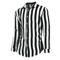 Stylish Men Shirts Casual Simple Lapel Vertical Stripes Loose Buttons Long Sleeve Men Shirt Top Spring Patchwork Blouse