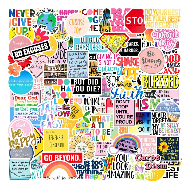 105Pcs Motivational Phrase Letter Ins Fresh Graffiti Sticker for Girl Bottle Laptop Phone Custom Inspirational Label