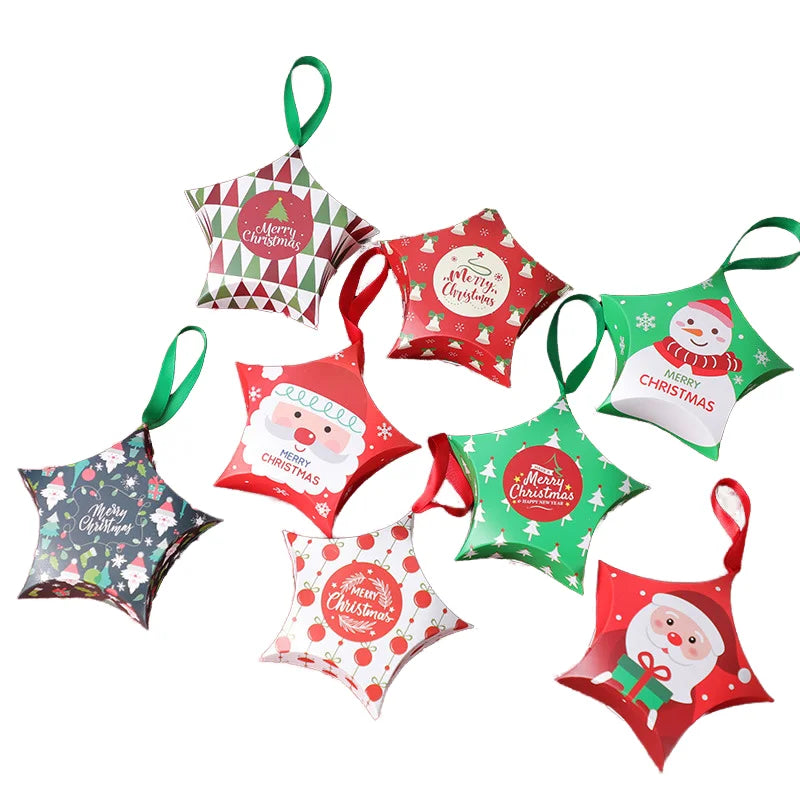 Xmas Christmas Eve Kids Candy Gift Box Star Shaped Cardboard Packaging with Christmas Tree Stand for Decorations Accessories