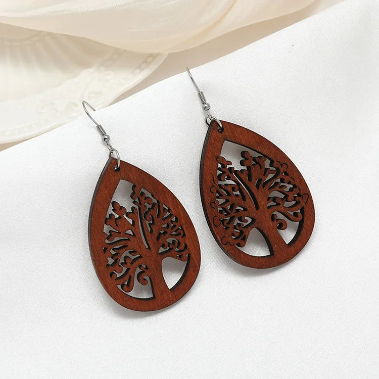 G1850 Boho Jewelry Hollow Out Wooden Earrings Wood Dangle Statement Earrings