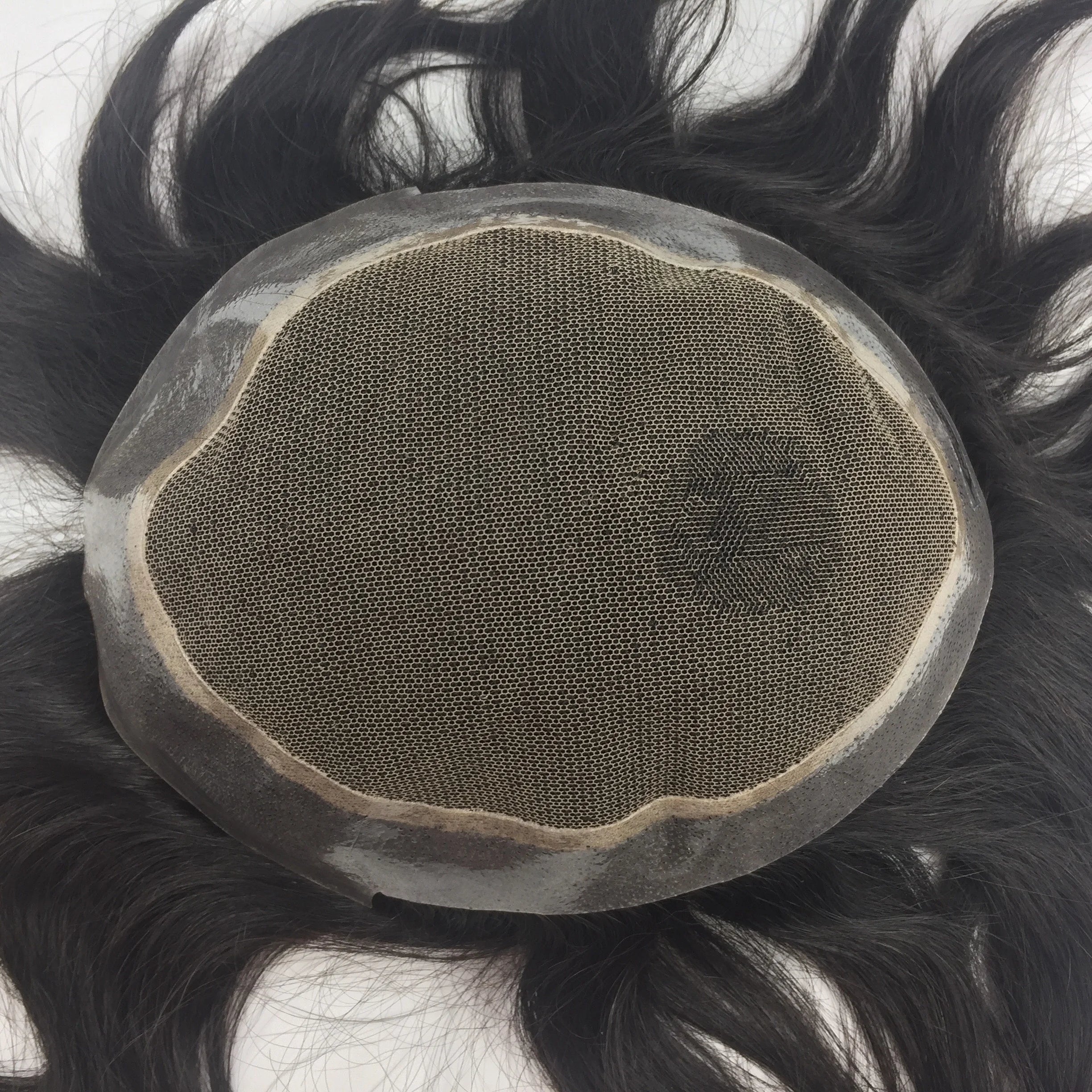 Brazilian Hair Lace Closure Men Natural Hairline Light Brown French Lace Transparent Base Remy Hair 24mm Wave Custom Density No