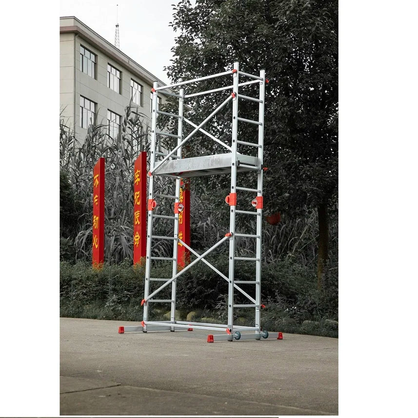 3.32 m Heavy Duty Aluminum Multi-Purpose Scaffold with Telescopic & Folding Ladders Industrial Design Adjustable Platform Ladder