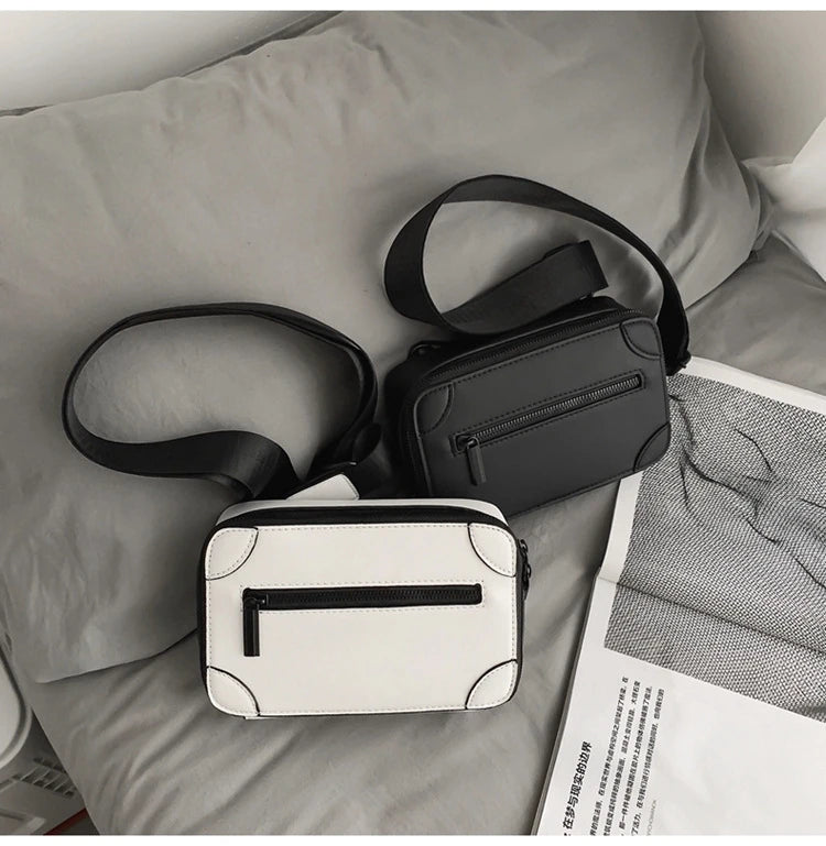 Women's Trendy Korean Version Crossbody Bag Small Square PU Shoulder Bag Zipper Waterproof Casual Niche Box Bag Versatile