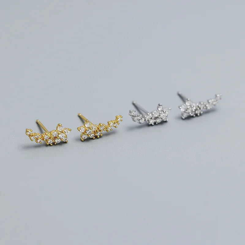 Fancy Mini Earring 925 Sterling Silver Gold/Silver Shinny Zircon Flower Stud Earrings