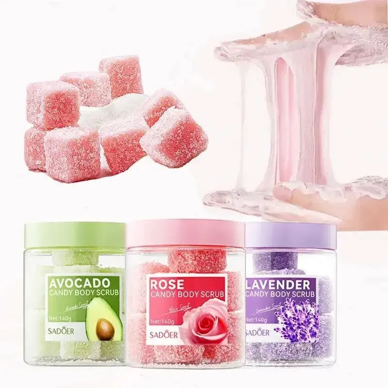 T Gentle Body Exfoliator Exfoliating Sugar Cube Candy Bath Scrub Hydrating Smoothing Skin Lavender Avocado Rose Candy Body Scrub