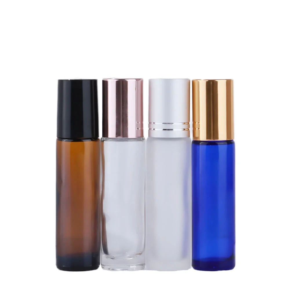 15ml Clear Amber Blue Empty Perfume Cosmetic Glass Roll-On Bottle with Metal Roller for