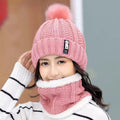 Women Knitted Plush Beanie Scarf Set Outdoor Hat Collars Set Pom Pom Ball Beanies Hat Ring Scarf Sets Winter Warm Fur Ski Caps