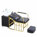 Modern Stainless Steel Lying Shampoo Bed and Chair with Ceramic Basin for Barber Salon Commercial Use