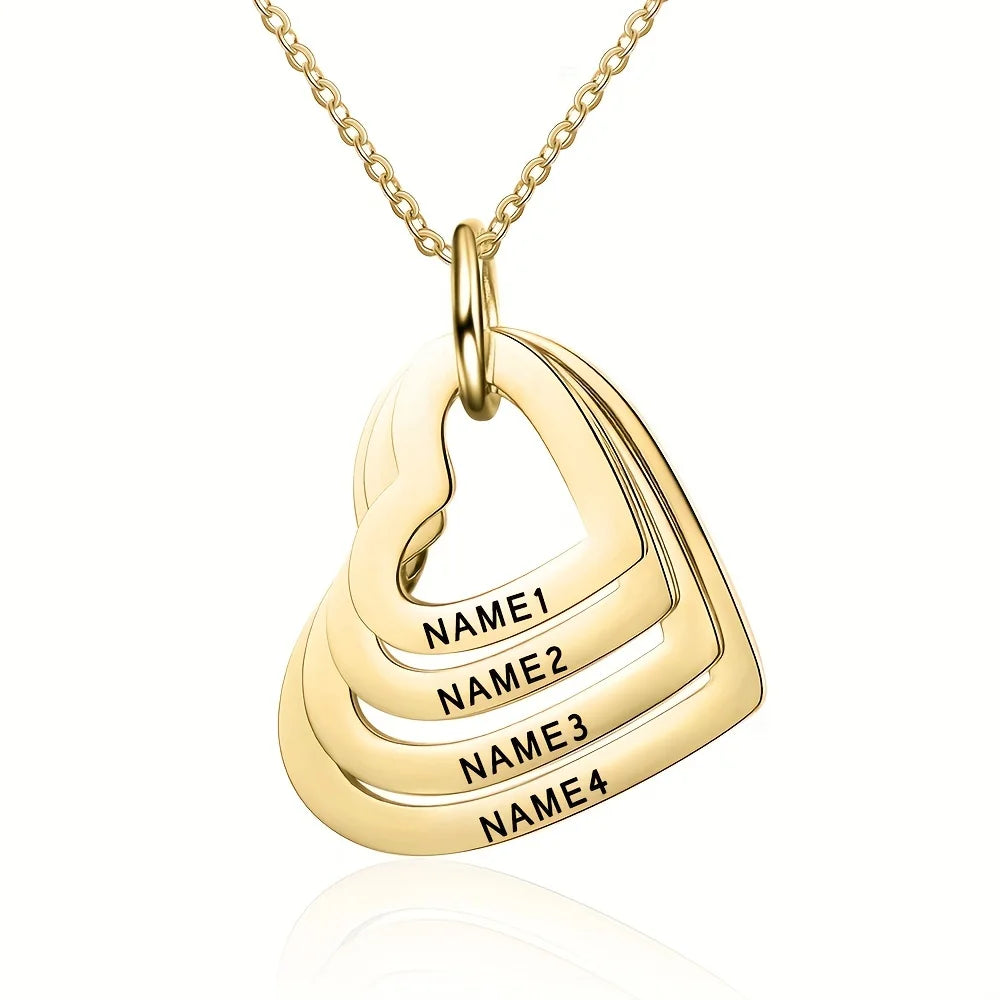 Personalized Necklace Custom Family Names Stainless Steel Heart Engraved Pendants Necklace for Women Mother Lover Jewelry
