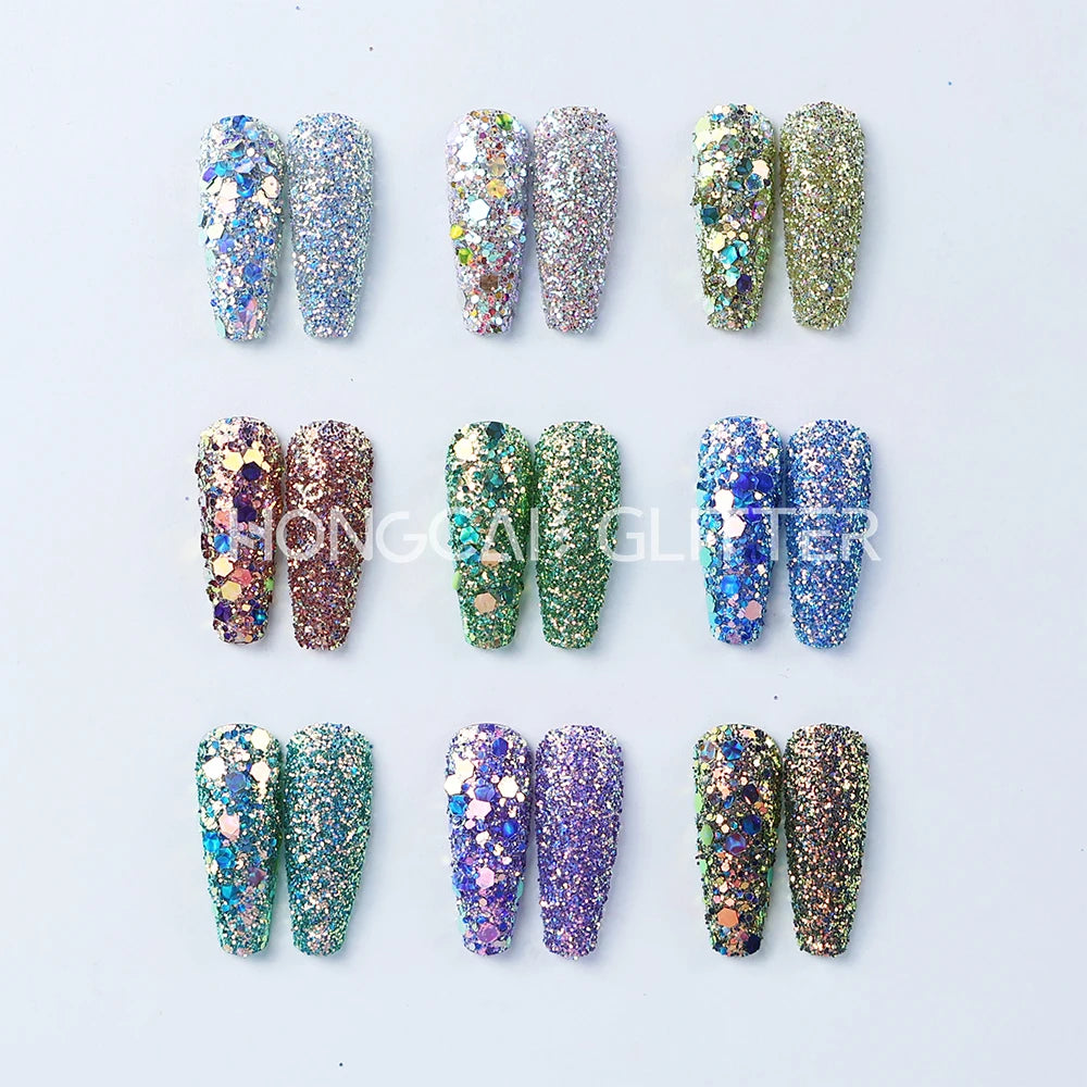 3D Gemstone Glitter Holographic Chunky Polyester Nail Glitter Cosmetic Bulk Glitters for Crafts Wholesale Christmas Decorations