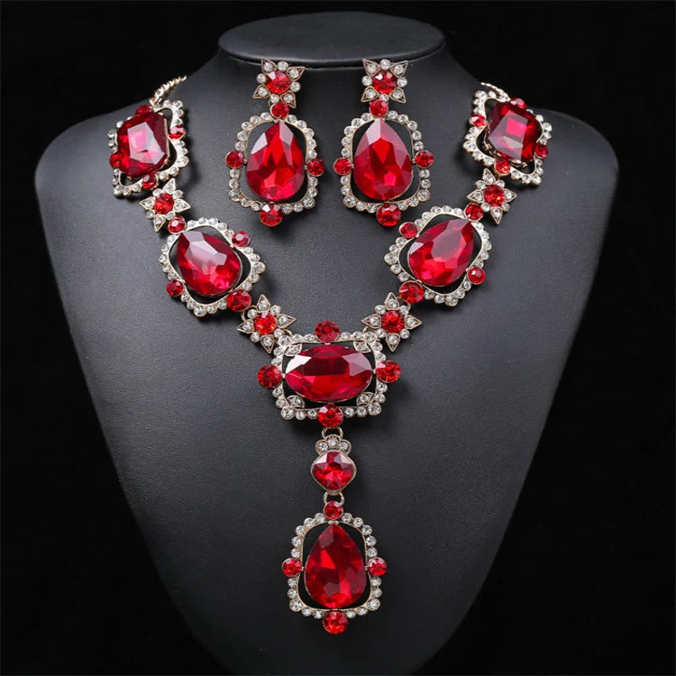 Wholesale Water Drop Diamond Crystal Gem Statement Collarbone Chain Fashion Bridal Jewelry Set for Wedding
