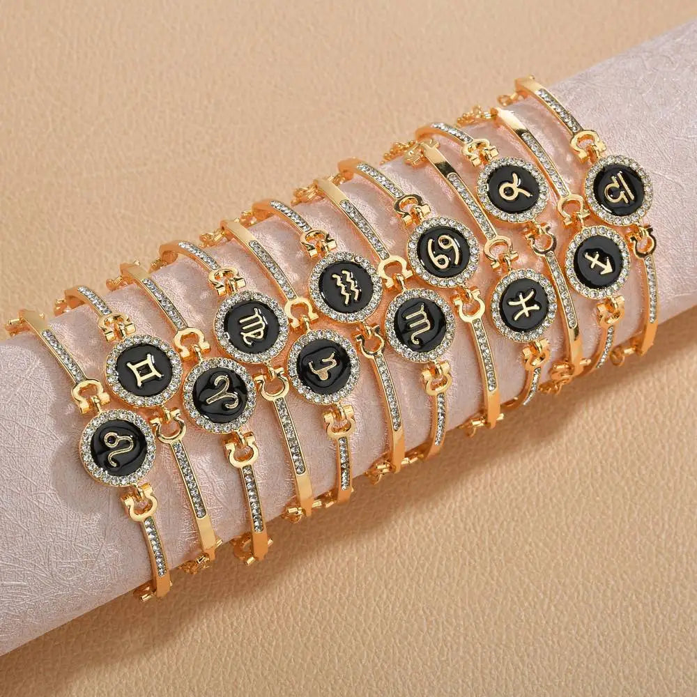 Fashion Adjustable 18K Gold Plated Black Oil Drop 12 Crystal Bracelet Jewelry Wholesale