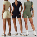YIYI Fashion Soft Feeling Comfortable High Stretchy Gym Bodysuits Half Zipper Breathable Training Romper Women Sport Jumpsuit