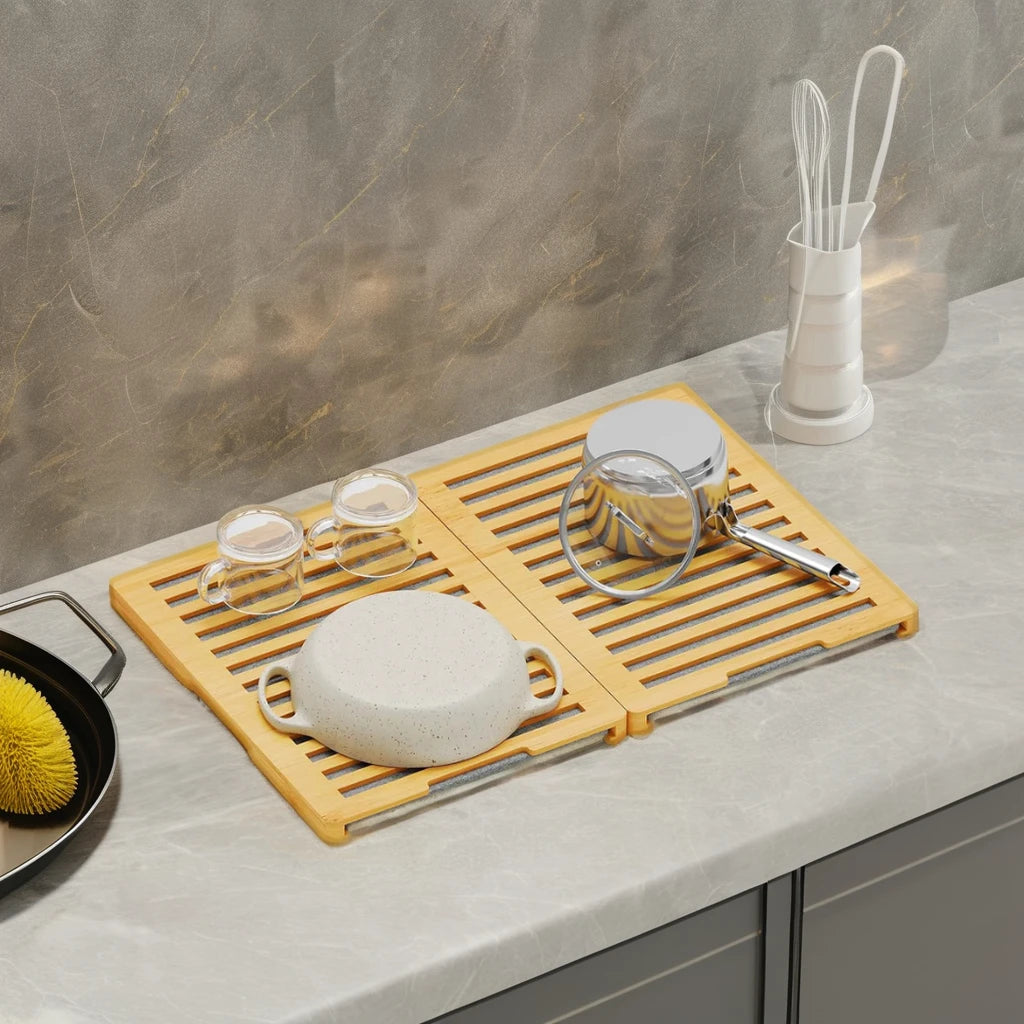Eco-friendly Natural Diatomite Bamboo Dry Sink Caddy Organizer for Kitchen Bathroom Counter Sponge Soap Holder