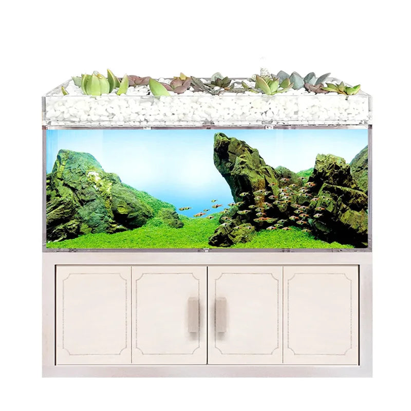 Acrylic Wholesale Betta Fish Tropical Aquariums Automatic LED Tabletop Fish Farming Tank with Rectangle Shape Plastic Material