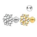Christmas Hot Selling F136 Titanium Flower Zircon Labret Studs Gold Plated with Claw Setting Engagement External Top Thread