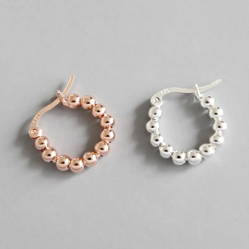 HOVANCI S925 Sterling Silver Tiny Hoop Earrings Classic Geometric Beads Beaded Jewelry Trendy Style for Weddings and Gifts