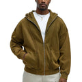 YUCHEN Olive Customized Seamed Oversized Zip up Vintage Wash Hoodie Men Wash Cotton Contrast Sweatshirt Cut and Sew Hoodie
