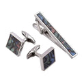 Wholesale Custom Men's Fashion Cufflinks & Tie Clips Set Abalone Shell Stone Mother Pearl Trendy Wedding Tuxedo Jewelry Gift