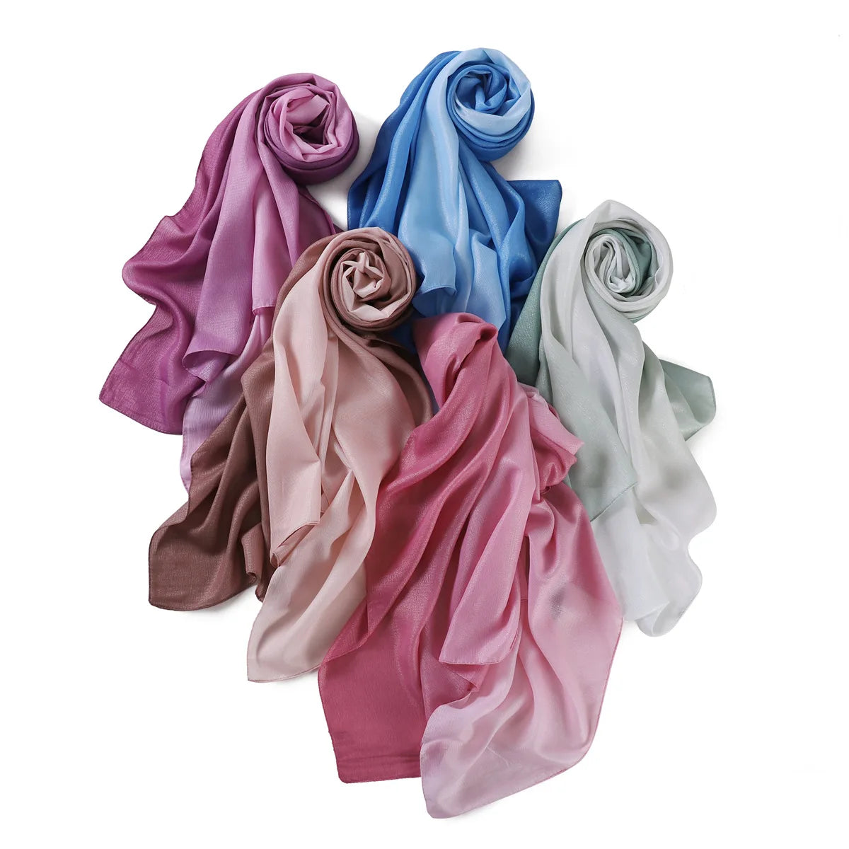 New Product Malaysia Two-Color Gradient Voile Scarf Ombre Hijab Headscarf for Muslim Women Made Shiny Silk Polyester Chiffon
