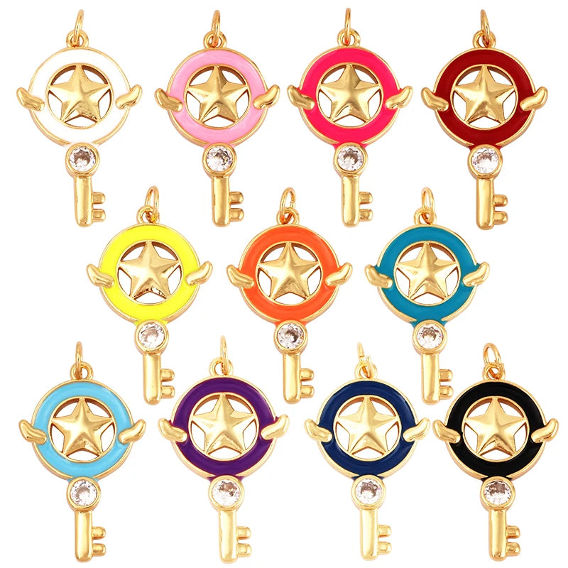 Key Star Enamel Charm Neon Pink Orange Red Pendant Oil DroppedNecklace Bracelet Pendant for Jewelry Making  Handy Craft Supply