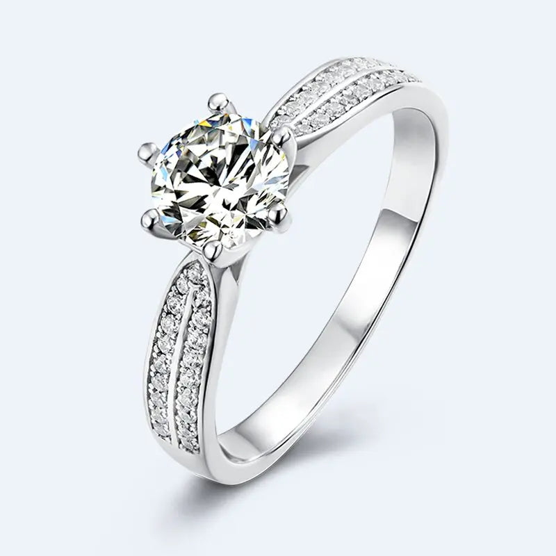 Trend Exquisite Jewelry S925 Silver Platinum Plated Moissanite Ring Simple Fashion Design Women's Engagement Rings GRA Certified