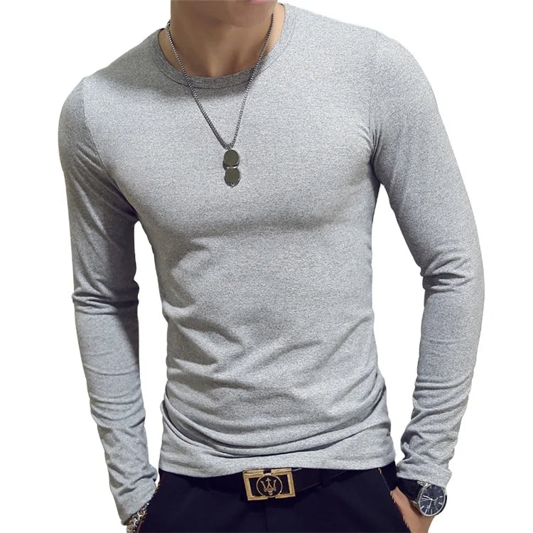 7 Colors 160gms Polyester OEM Custom logo Slim Solid O Neck Men's Long Sleeve T Shirts T-shirt Tee