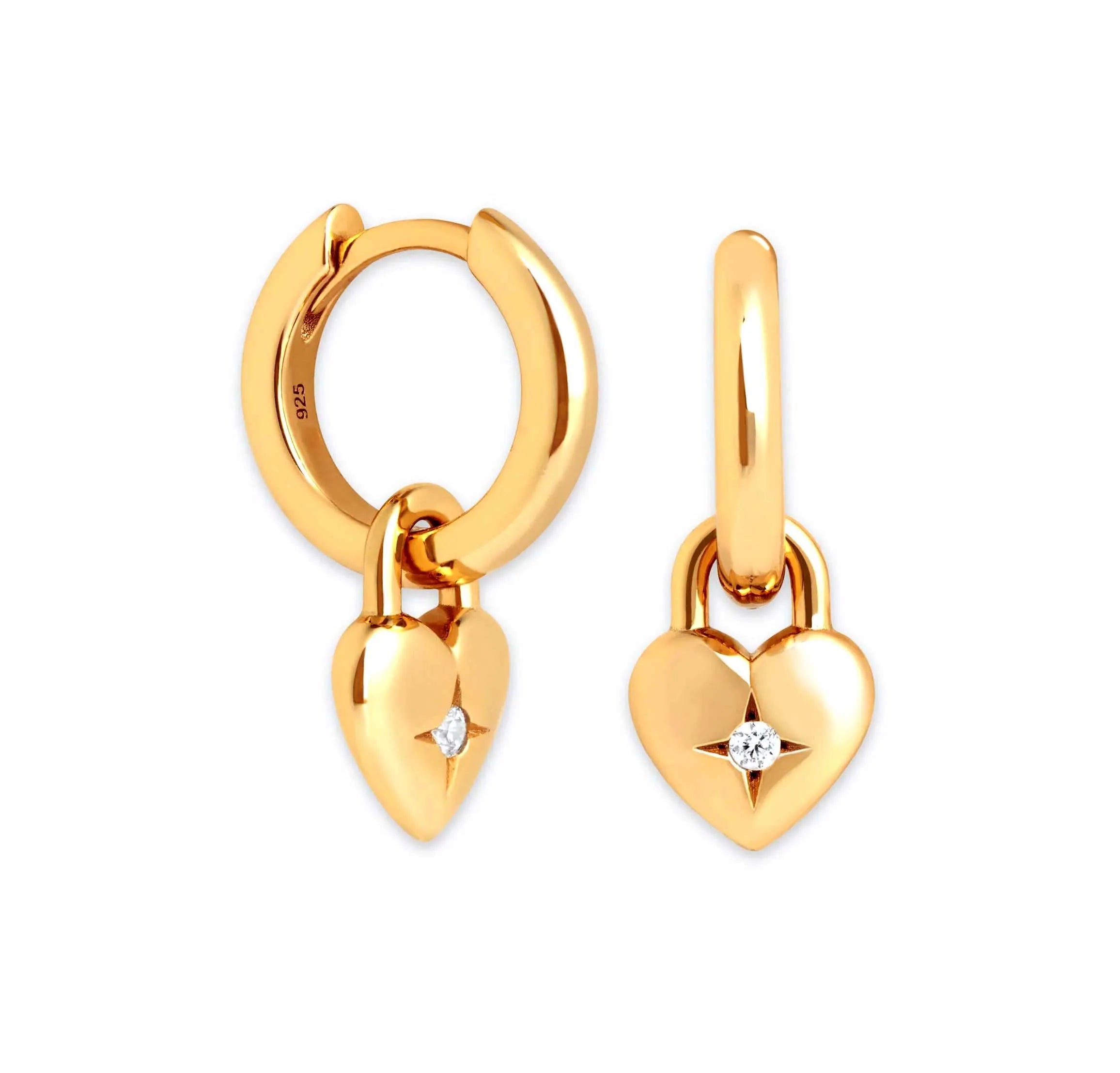 Milskye Custom Timeless Classic Trendy 925 Silver Rhodium Plated 18K Gold Heart Charm Huggies Hoop Earrings-Gift for Party