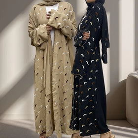 Modest Embroidered Multi Colors Moon Pattern Women Abaya Outfit with Matching Hijab and Side Pockets 2002#