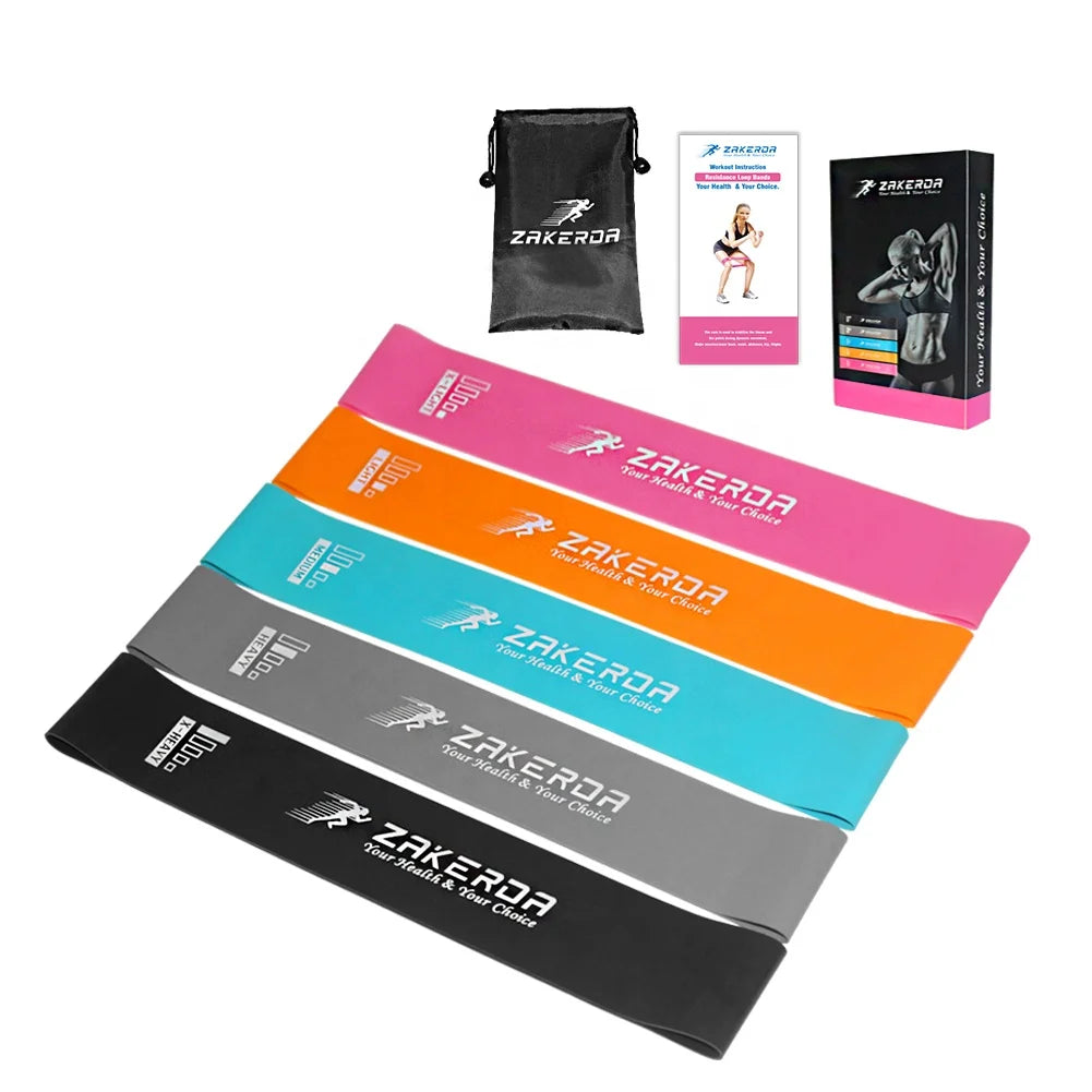 Zakerda Elastic Loop Latex Resistance Bands Set 5-Level Custom Eco-Friendly Durable for Yoga Gym Workout Home Sport Fitness Body