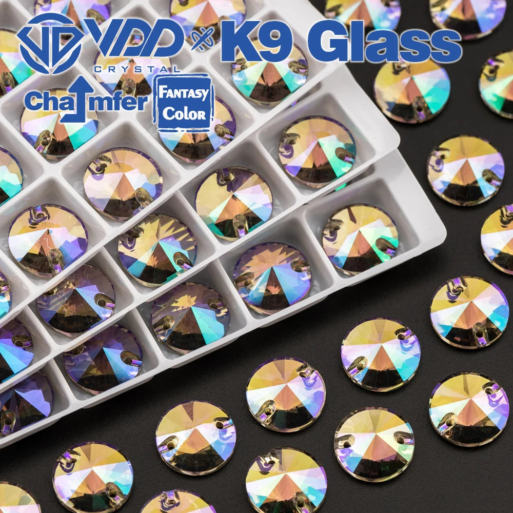 VDD Rivoli 12mm 40Pcs Ghost Light Color Top Quality K9 Glass Sew on Rhinestone Sewing Crystal Flatback Clothes Decorations