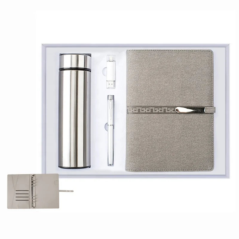 Trending A5 Loose Leaf Notebook Pen USB Flash Drive Vacuum Flask Business Gift Set Premium Quality Value Sets