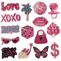 Iron on  Embroidery Black pink Color Diamond Balloon love Xoxo butterfly Sunglass Lip  Patch for Clothes Hat Bag