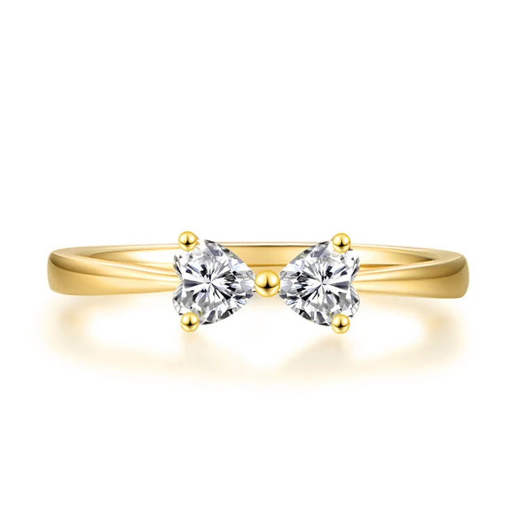 Custom Bow Knot Arrow Design Au750 Rose Color Heart Cut Moissanite Diamond Pure 14k 18k Gold Wedding Ring Set Women Man