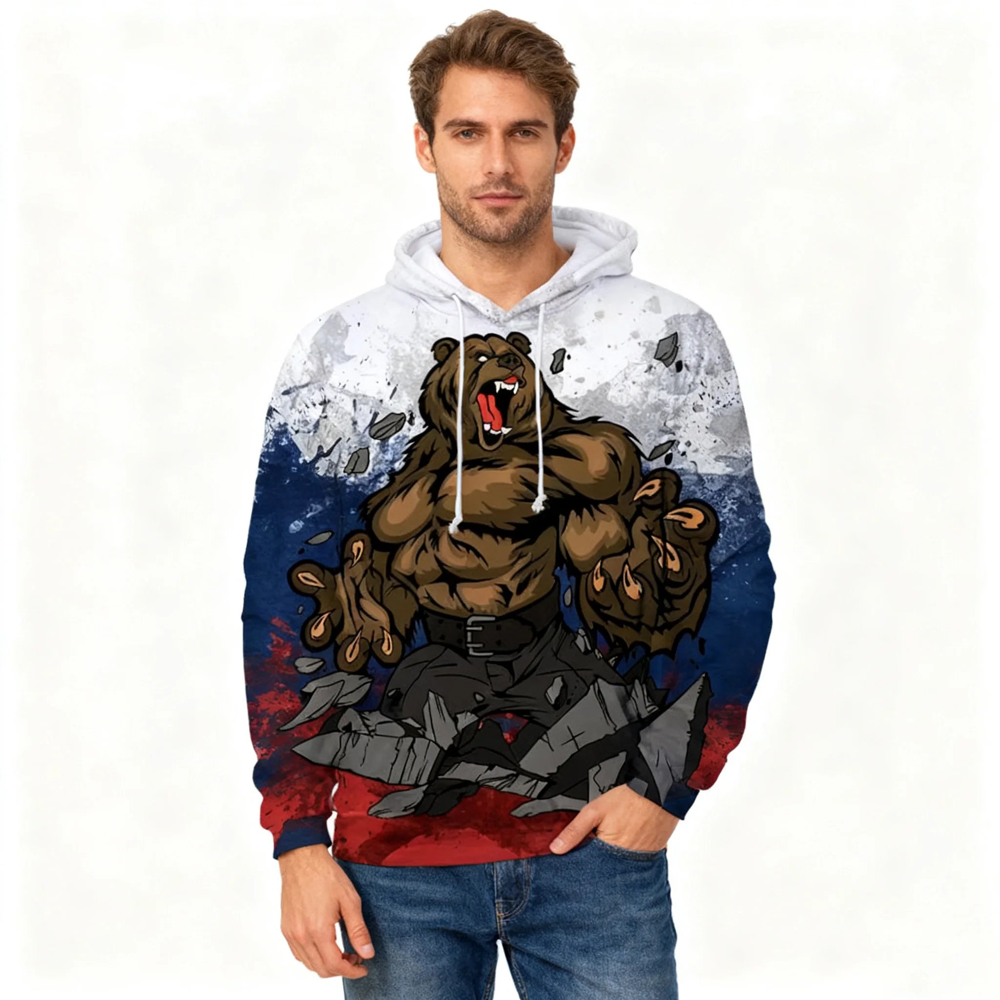 Fitspi Fashion Russian Bear 3d Printing Men's Sweater Russia Flag Long Sleeve Men's Hoodie Clothing Hoodie Sweatshirt Wholesale