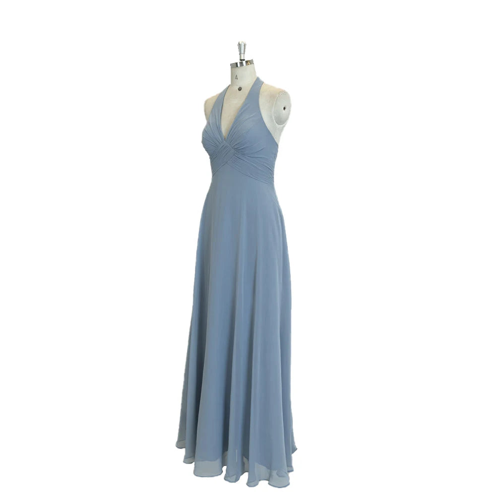 TEENYEE 2026 Commercial Halter Neckline Chiffon Elegant Long Evening Dress Bridal Gowns Wedding Dress